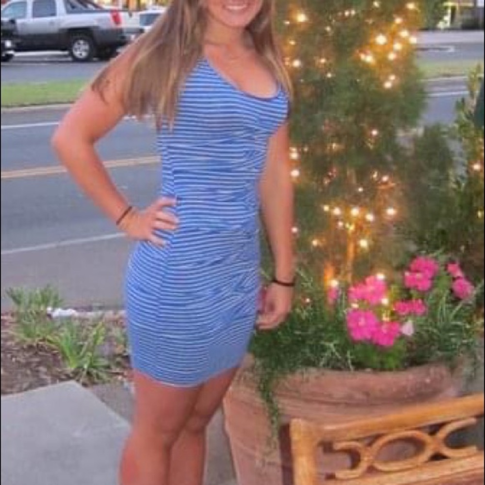 Nicole Miller bodycon dress, blue w/ stripes Sm